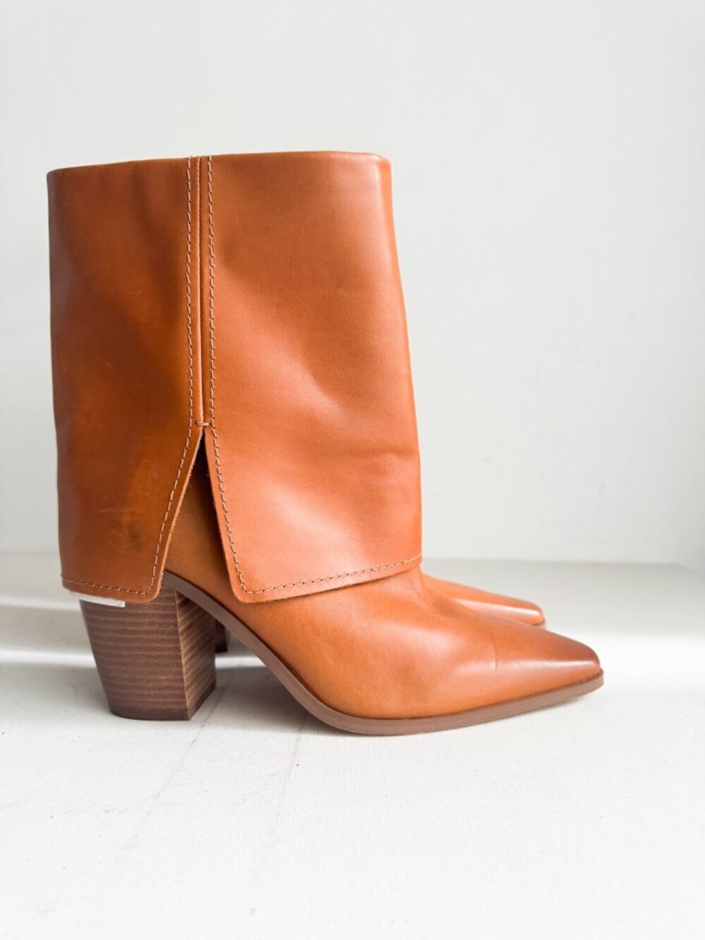 Vince Camuto Women's Alolison Mid-Calf Boot Caramel Brown Leather 11M